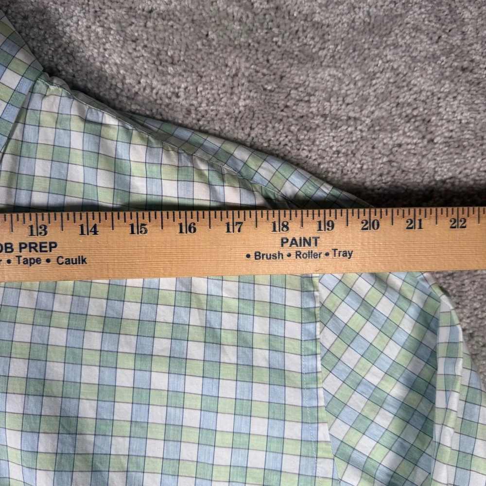 Peter Millar Men's Large Green Blue Gingham Plaid Button Down Shirt Long Sleeve
